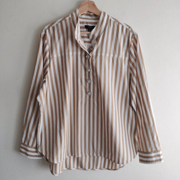 SALE! NWT JCrew Striped Blouse size 14 Latte White Fun Button details - Picture 11 of 11